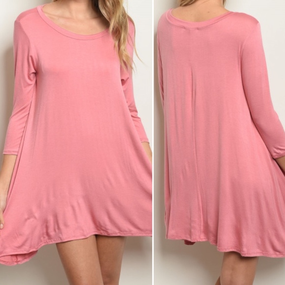 3/4 sleeve scoop neck jersey tunic dress. - Picture 1 of 3